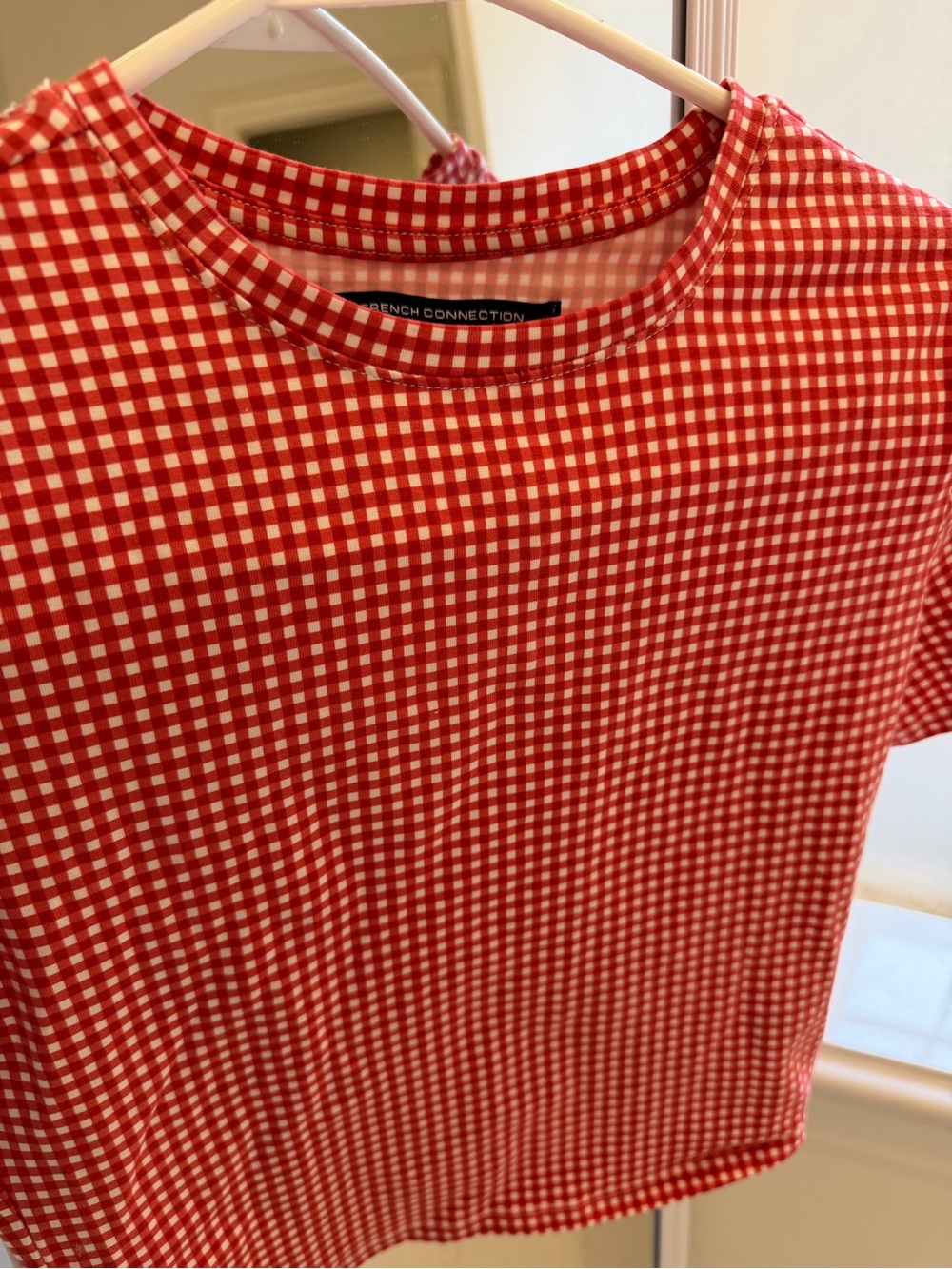 French Connection Red and White Gingham Short Sleeve Tee